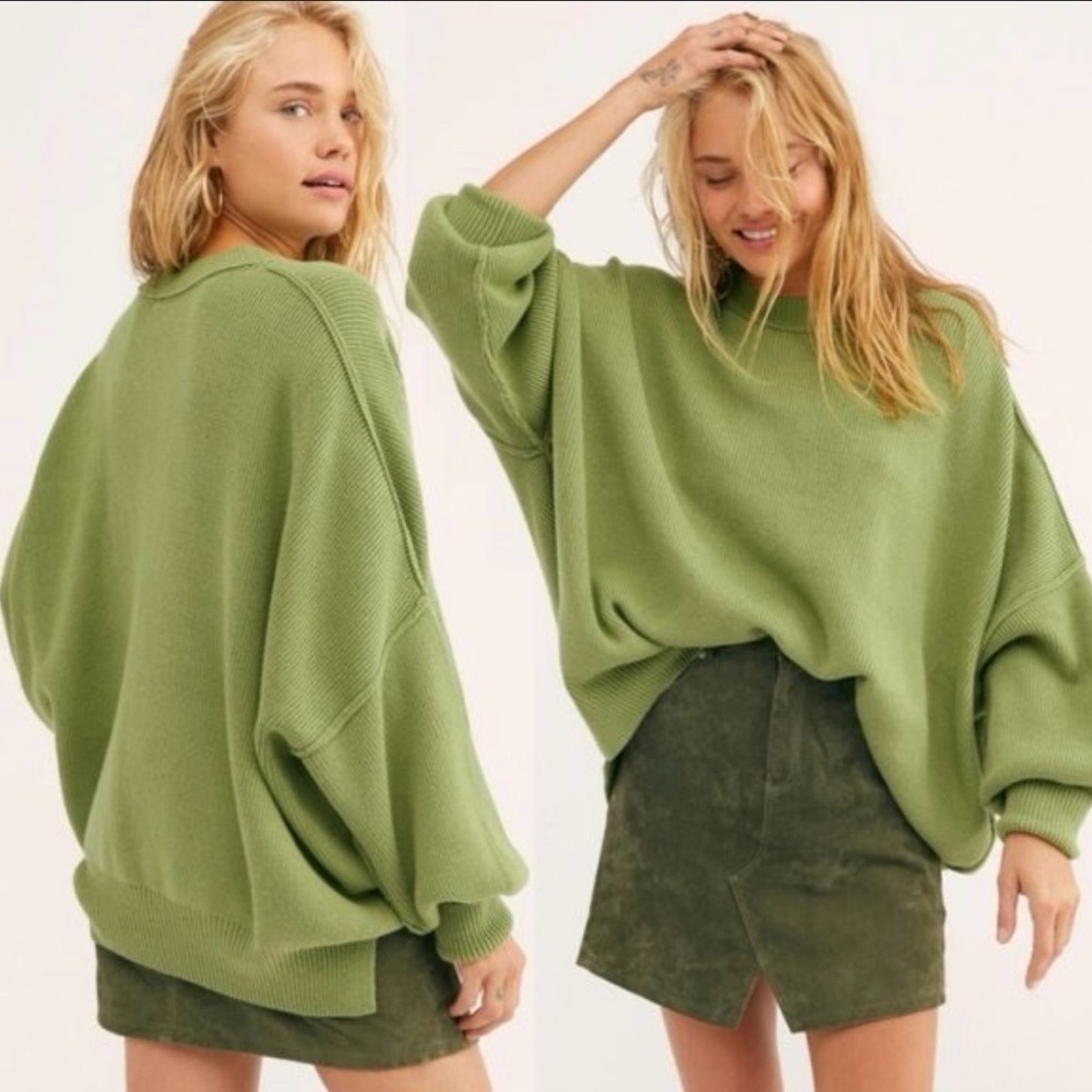 Free People Sage Green Relaxed Sweater